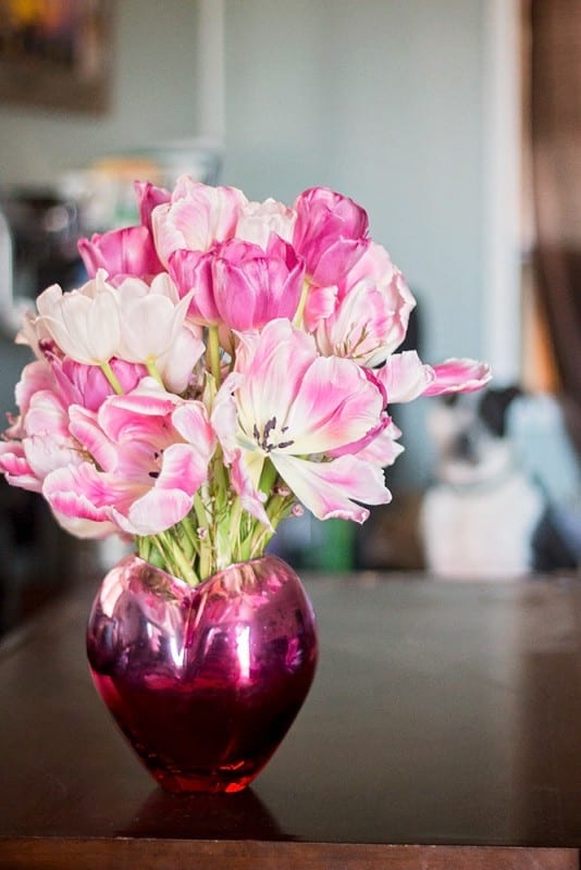 pink flower arrangement on table to help stay fresh